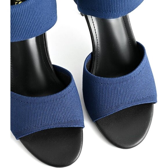 Blue 3 Inches Peep Toe Synthetic Stiletto Stretchy Heeled Sandals for Women - Picture 2 of 9